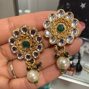 Elegant Gold and Green Floral Earrings